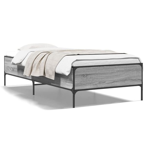 vidaXL Bettgestell Grau Sonoma 100x200 cm Holzwerkstoff und Metall, 844964