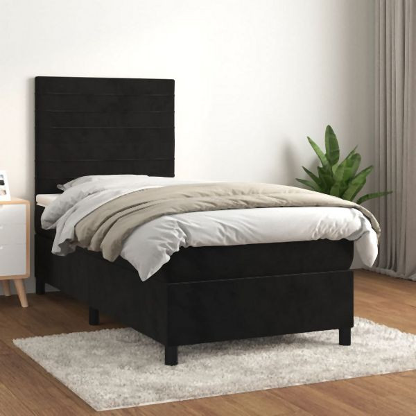 vidaXL Boxspringbett mit Matratze Schwarz 80x200 cm Samt, 3143051