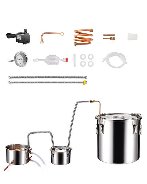 VEVOR Alkoholdestillieranlage 50L Destilliergerät Wasserpumpe, Doppelkondensator, SLNTZLQYS132J2YX9V2