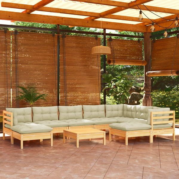 vidaXL 10-teilig Garten-Lounge-Set mit Creme Kissen Massivholz Kiefer, 3096713