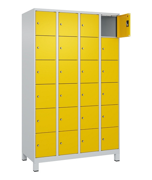 C+P Schließfachschrank Evolo PLUS, mit Füßen, 24 Fächer, 1950x1200x500mm, 7035/1023 Verkehrsgelb, 049010-406 S10001