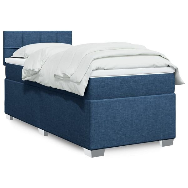 vidaXL Boxspringbett mit Matratze Blau 100x200 cm Stoff, 3285805