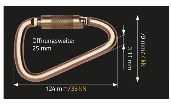 MAS Bergsteigerhaken, 35kN-BS25, aus Stahl, verzinkt, mit Twistlock, 52519