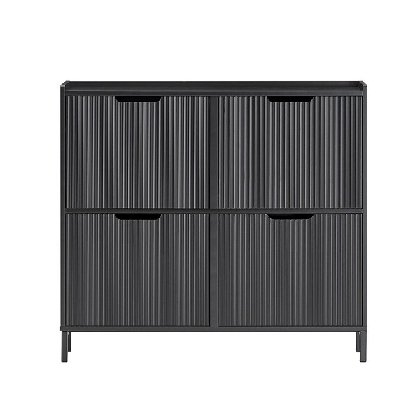 SoBuy Schuhschrank mit 4 Türen Schwarz 100x47x91 cm, Funktional, FSR177-L-SCH