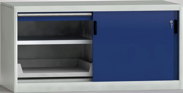 KLW Schiebetürschrank 700 x 1500 x 815 mit abschliessbaren Schiebetüren, Trennwand, mit 2 Schubladen, 2 Fachböden, 2 Auszugstablaren, 7SS-ST0700ETB-001MPB