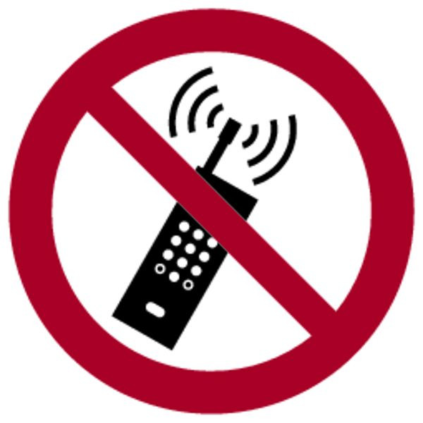 Schilder Klar Verbotszeichen Mobilfunk verboten DIN EN ISO 7010-P013, 100 mm Folie selbstklebend, 3049/61
