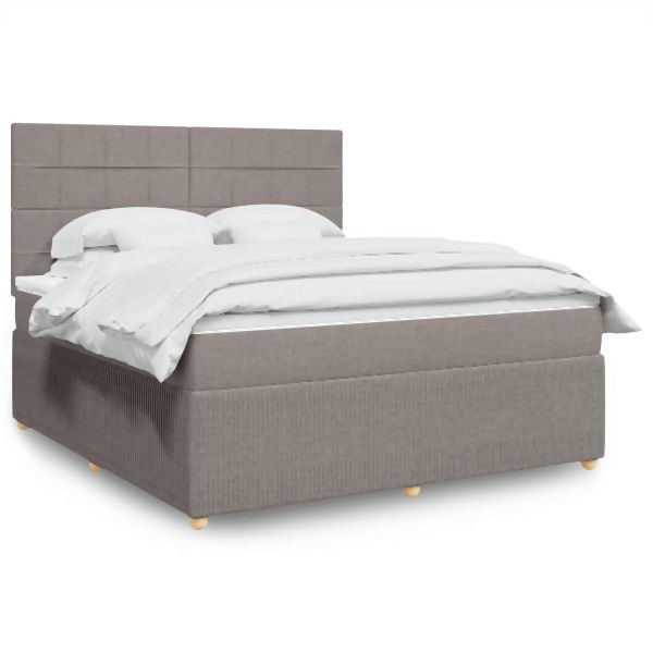 vidaXL Boxspringbett mit Matratze Taupe 180x200 cm Stoff, 3292139