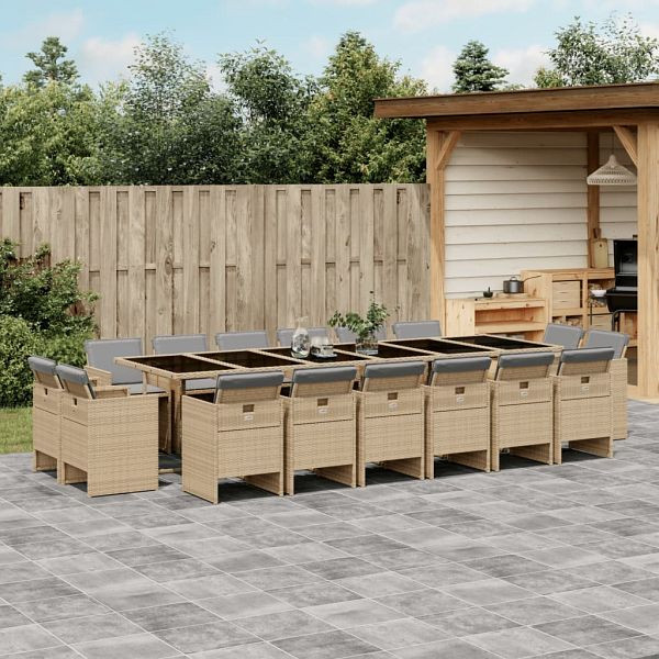 vidaXL 17-teilig Garten-Essgruppe mit Kissen Beigemischung Poly Rattan, 3277835