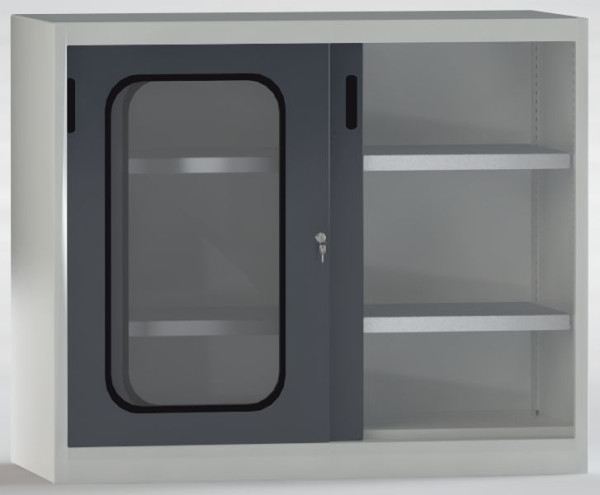 KLW Schiebetürenschrank mit Acrylglasfenster, Sicherheits-Gummi, H:1000 B:1200 T:525mm, ohne Mitteltrennwand, 7SN-QL1000FB-1012XRB