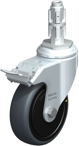 Blickle LKRA-TPA 101K-11-FI-ELS-FK-E13 Apparate-Lenkrolle mit Expander & Feststeller, Thermoplastisches Gummi-Elastomer, Grau, 750711