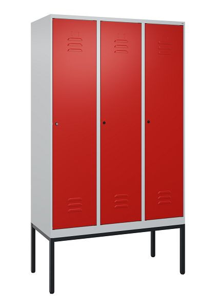 C+P Umkleidespind Classic PLUS mit Mitteltrennwand, Gestell, 3 Abteile, 2120x1200x500mm, 7035/3020, Zylinderschlösser, 0800307-32F S10017