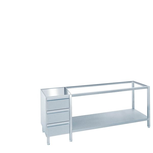 CHROMOnorm Arbeitstisch mit Zwischenboden und Schubladenblock links, Tiefe 660 (700)mm, ohne Tischplatte, TZ0708US3L0