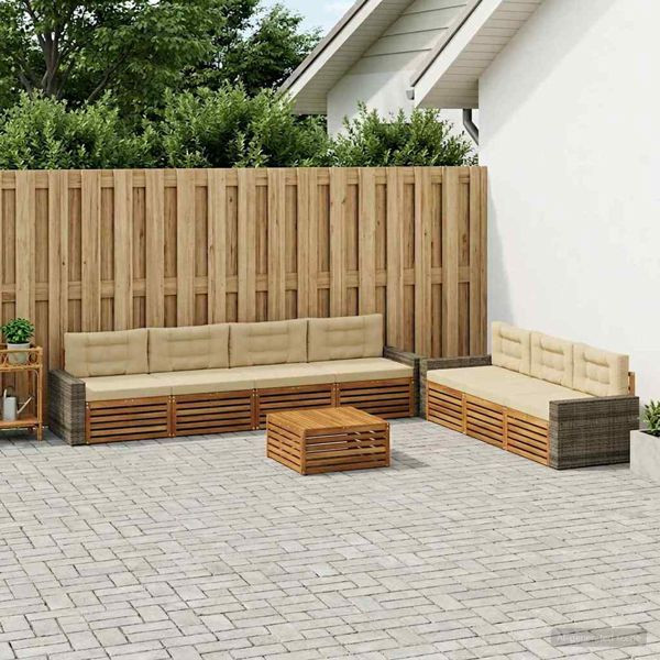vidaXL Outdoor-Sofagarnitur 8-teilig Natur und Beige 79 x 79 x 37 cm, 3383131