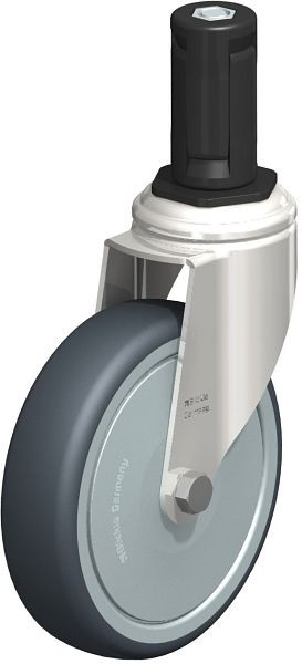 Blickle LKRXA-TPA 126KD-11-FK-EXR14 Edelstahl-Apparate-Lenkrolle mit Expander, Thermoplastisches Gummi-Elastomer, Grau, 853209