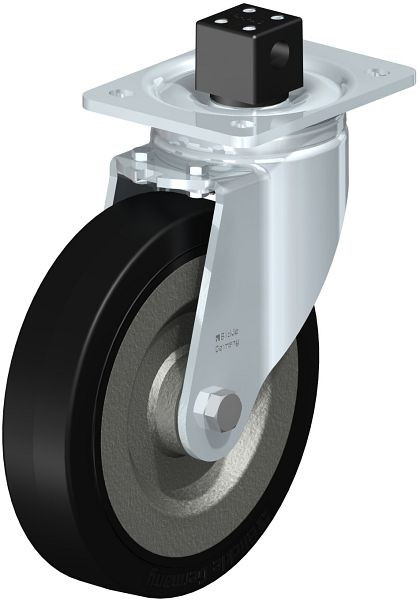 Blickle LH-SE 200K-CS13 Stahlblech-Lenkrolle, Schwerlast-Ausführung, mit Anschraubplatte & Zentralfeststeller, Elastik-Vollgummi, Schwarz, 752159