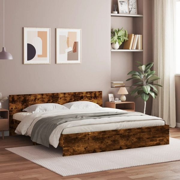 vidaXL Bettgestell mit Kopfteil Räuchereiche 180x200 cm, 3207466