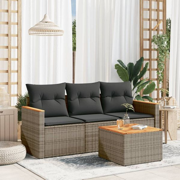 vidaXL 4-teilig Garten-Sofagarnitur mit Kissen Grau Poly Rattan, 3225766