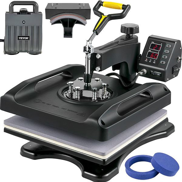 VEVOR 5-in-1-Heißpressmaschine Sublimationsmaschine 15 "x 15" T-Shirt-Kappenpresse, schwarz, TJWYXKHSP8038G9OLV2