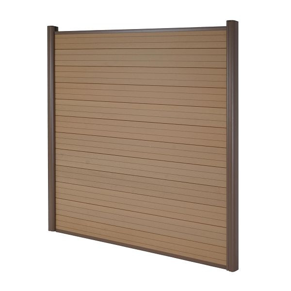 Mendler WPC-Sichtschutz Sarthe, Windschutz Zaun, Alu-Pfosten, Basiselement, 1,90m teak, 77556+77557+77558