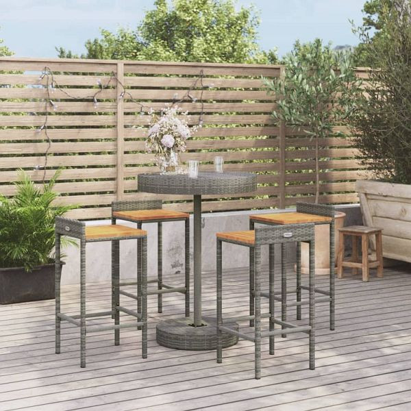 vidaXL 5-teilig Gartenbar-Set Grau Poly Rattan & Massivholz Akazie, 3187717