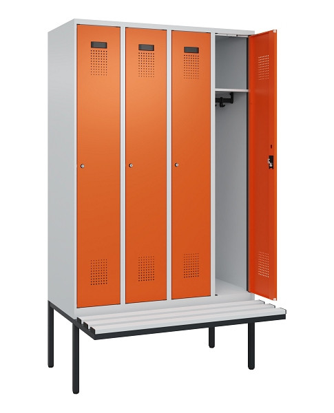 C+P Spind Evolo PLUS, 4 Abteile, 2120x1200x815mm, 7035/2004, Haken 3, Zylinderschloss, Material Sitzfläche Kunststoff, 0490407-40 S10083