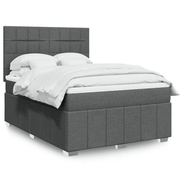 vidaXL Boxspringbett mit Matratze Dunkelgrau 140x190 cm Stoff, 3291664