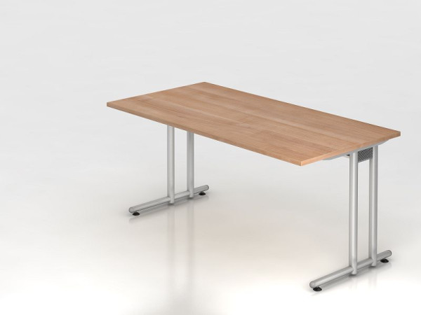 Hammerbacher Schreibtisch C-Fuß 160x80cm Nussbaum/Silber, Arbeitshöhe 72 cm, VNS16/N/S