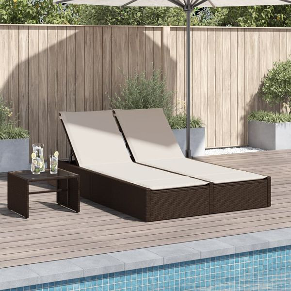 vidaXL Doppel-Sonnenliege mit Auflagen Braun Poly Rattan, 368629