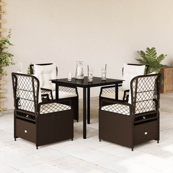 vidaXL 5-tlg. Garten-Essgruppe mit Kissen Braun Poly Rattan, UV-beständig, 3262979