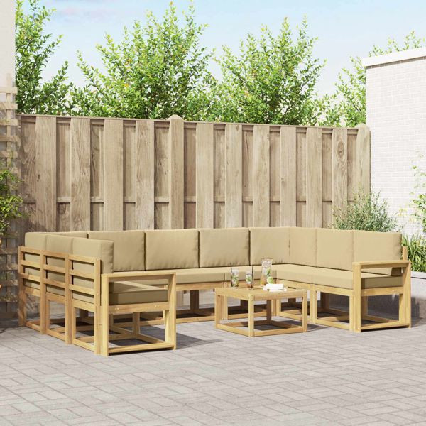 vidaXL Outdoor-Sofagarnitur 10-teilig Weiß und Beige 59 x 59 x 37 cm, 3388262