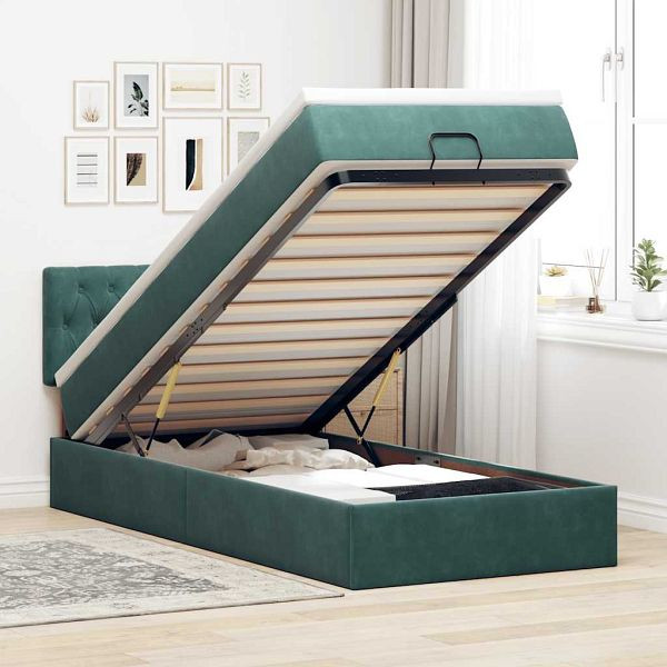 vidaXL Ottoman-Bett mit Matratze Dunkelgrün 100x200 cm Samt, 3311828