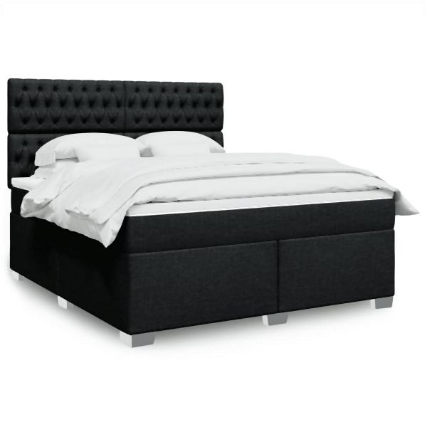 vidaXL Boxspringbett mit Matratze Schwarz 180x200 cm Stoff, 3292876