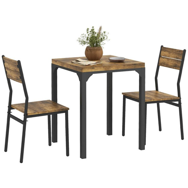 HOMCOM 3-teilige Essgruppe, Esstisch-Set, 1 Tisch, 2 Stühle, MDF+Metall, Braun, 835-090V80RB