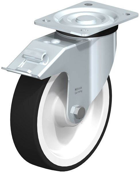 Blickle L-POTH 200R-FI Stahlblech-Lenkrolle, mittelschwere Ausführung, mit Anschraubplatte & Feststeller, Thermoplastisches Polyurethan, Grau, 55947