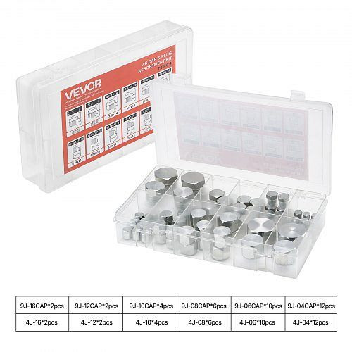 VEVOR 72-tlg. JIC-Hydraulikfittings Kit, Kappen & Stopfen, 37°-Schnittgrößen 4-16, Präzisionsgewinde, YYGSJICJT72J68ZBSV0