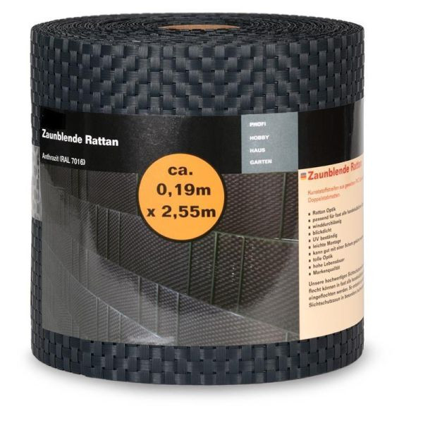 NOOR Sichtschutzstreifen 0,19 x 2,55m Rattan anthrazit, 15512RAT