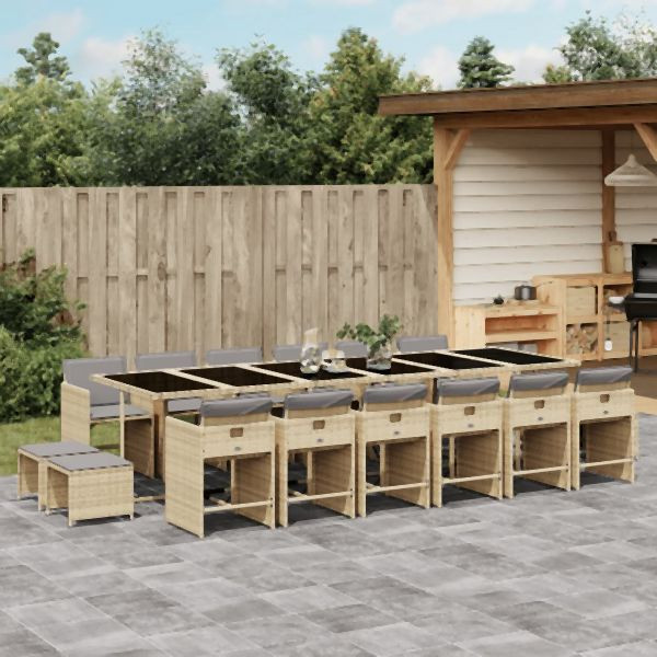 vidaXL 17-tlg. Garten-Essgruppe mit Kissen Beigemischung Poly Rattan, 3211188