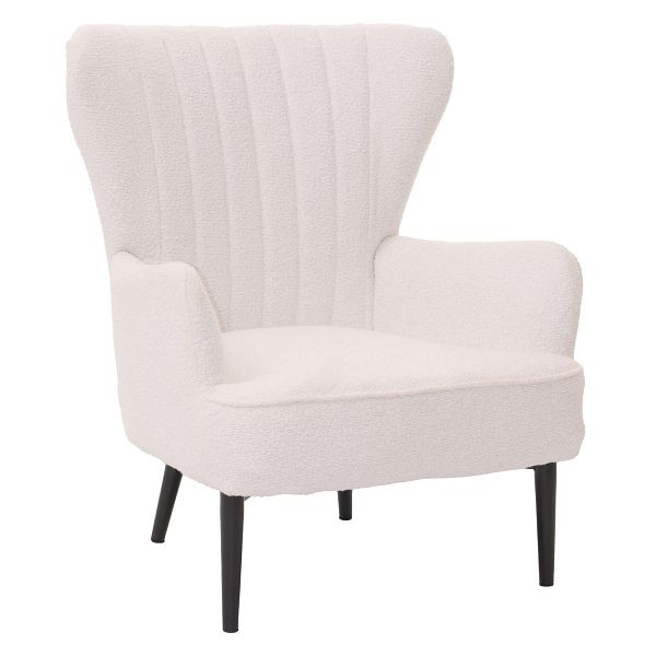 Mendler Lounge-Sessel HWC-K37, Cocktail-/Ohrensessel Polsterstuhl Retro Vintage Stoff Bouclé (600g/m²) Öko-Tex, weiß, 109067