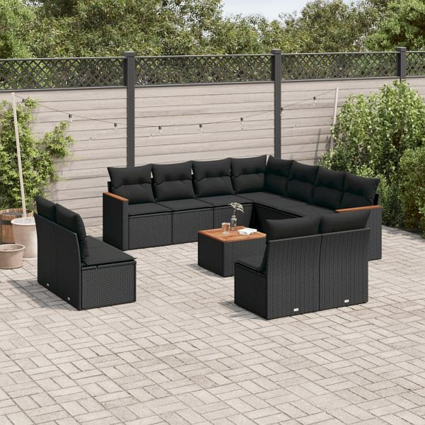 vidaXL 12-teilig Garten-Sofagarnitur mit Kissen Schwarz Poly Rattan, 3226090