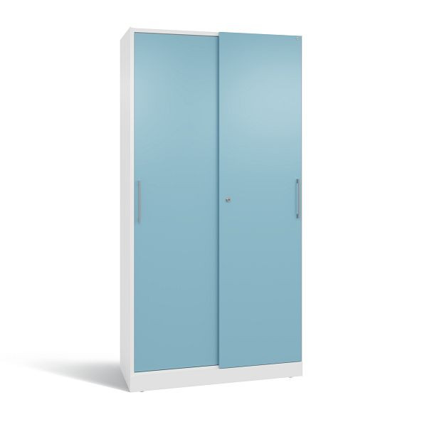 C+P Schiebetürenschrank Asisto, H1980xB1000xT435 mm, Weiß/Horizontblau, 142002-000 S10185