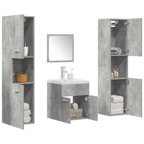 vidaXL 5-tlg. Badmöbel-Set Betongrau Holzwerkstoff, 3324904