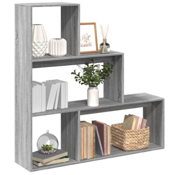 vidaXL Raumteiler-Bücherregal 3 Stufen Grau Sonoma 123x29x123 cm, 857990
