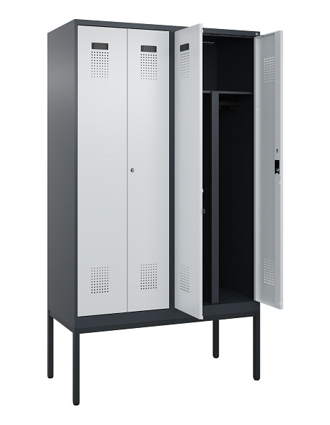 C+P PSA Doppel-Spind Evolo PLUS, Gestell, 4 Abteile, 2120x1200x500mm, 7016/7035, Zylinderschloss, 0490327-40P S10044