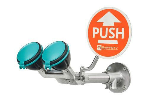 B-SAFETY Augendusche mit 2 Brauseköpfen 45°, Edelstahl, Wandmontage, BR 250095, DVGW, 305251