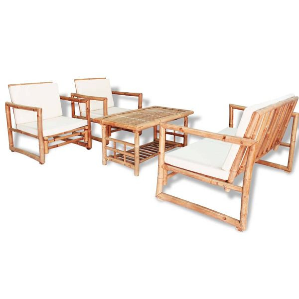 vidaXL 4-teilig Garten-Lounge-Set mit Auflagen Bambus, 43159