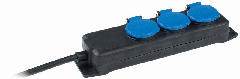 as-Schwabe 3-fach Verteilersteckdose ohne Schalter Schutzkontaktsteckdosen mit Klappdeckel, 1,5m Schwere Gummischlauchleitung H07RN-F 3G1,5, 38601