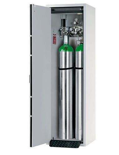 asecos Gasflaschenschrank feuerbeständig G30, 2 x 50 l Flaschen, B 600 mm, Tür links, grau, 117001