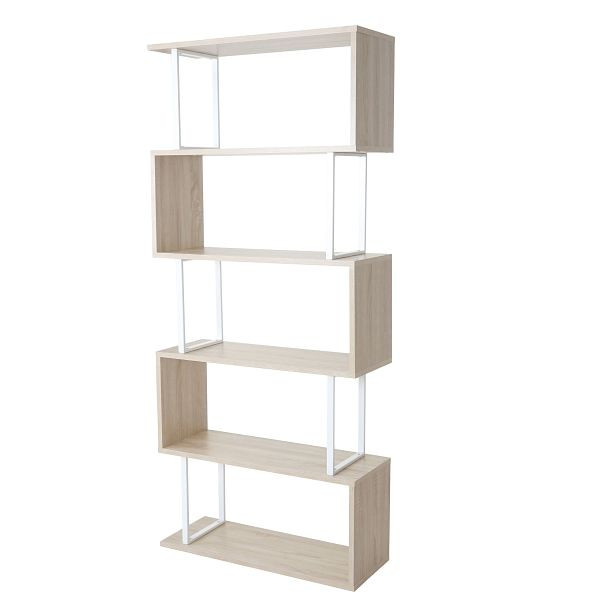 Mendler Bücherregal HWC-A27, Standregal Wohnregal, 183x80cm 3D-Struktur 5 Ebenen, Eiche-Optik, Metall weiß, 50091
