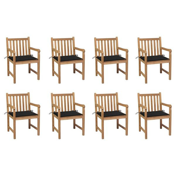 vidaXL Gartenstühle 8 Stück mit Schwarzen Kissen Massivholz Teak, 3073065
