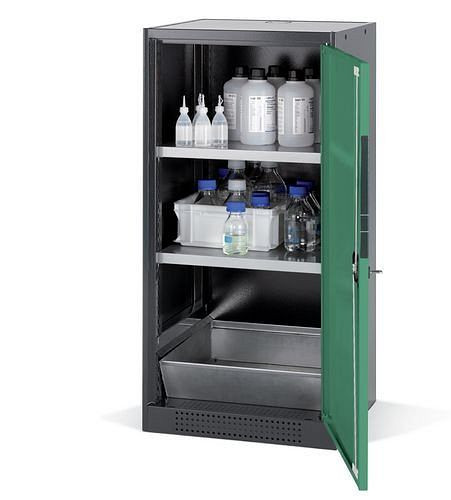 asecos Chemikalienschrank Systema CS-52R, Korpus anthrazit, grün, 2 Einlegeböden und Bodenwanne, 202562